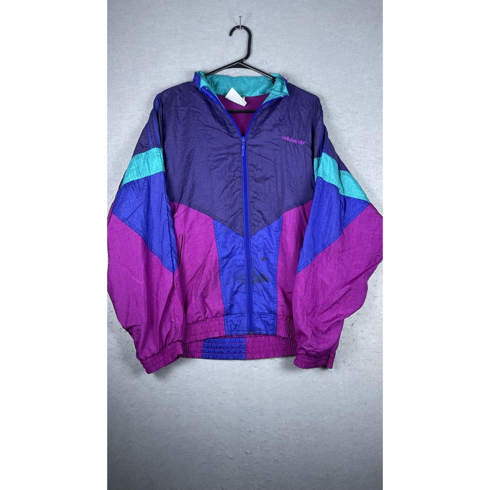 VINTAGE Adidas Jacket Womens Small‎ Purple Teal Blue Windbreaker Colorblock 90s